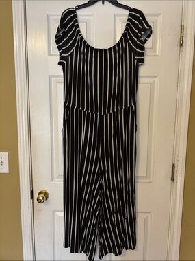 torrid Black & White Vertical Stripe Scoop-Neck Jumpsuit